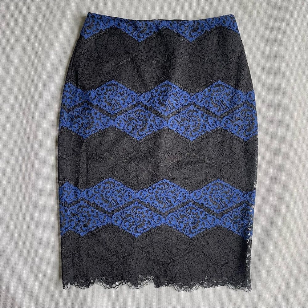 Express Black Blue Lace Midi Pencil Skirt Women’s Size 6